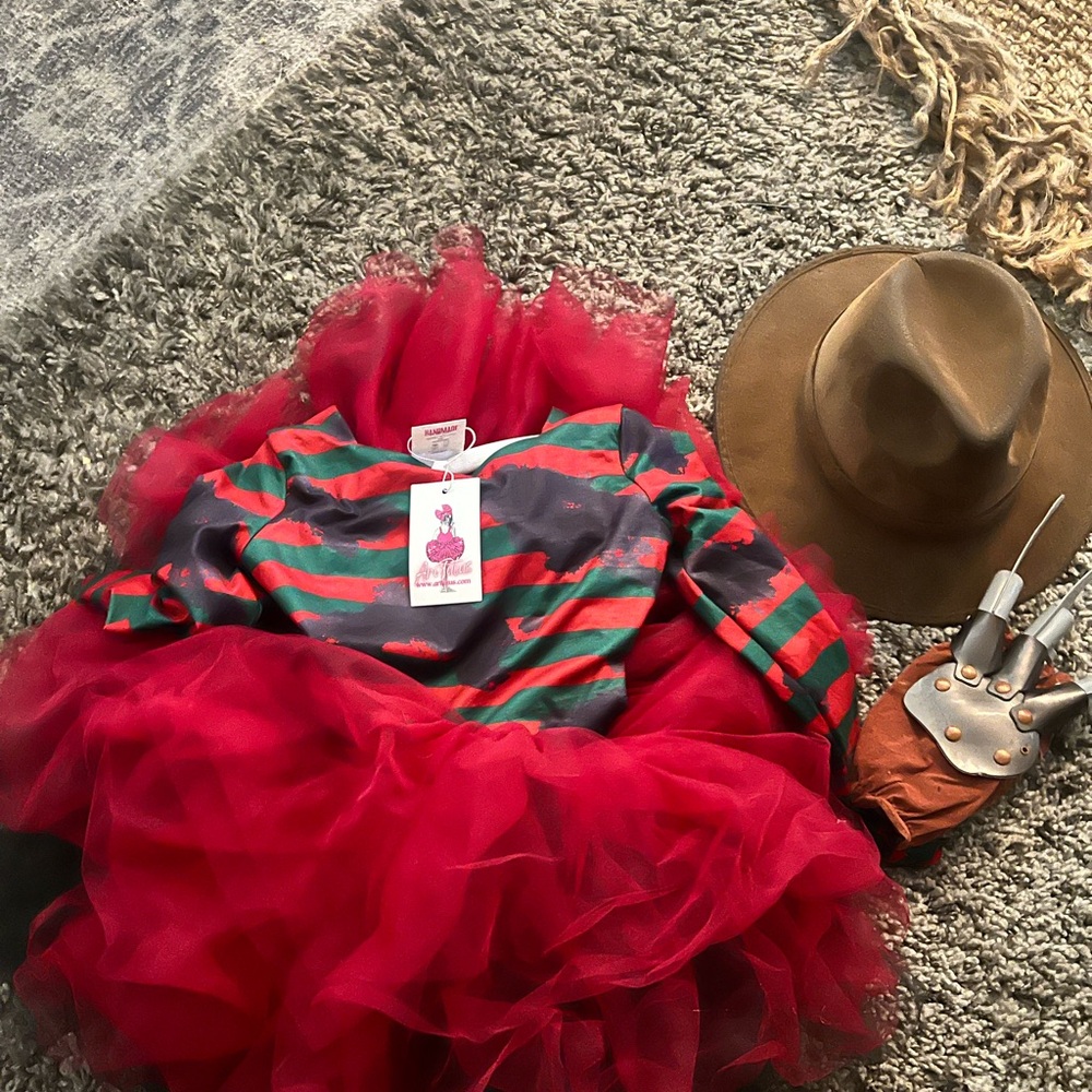 Striped Red and Green Kids Costume with Tulle Skirt